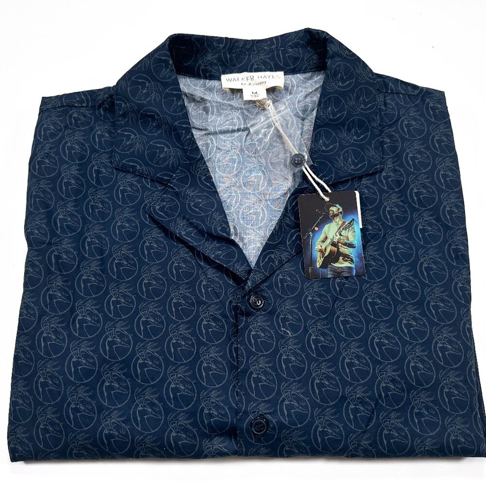 Walker Hayes Men's M Short Sleeve Navy Duck Buck Logo Button Shirt NEW NWT